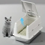Bac à litière durable en acier inoxydable pour chats