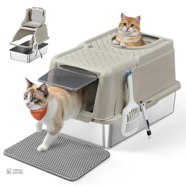 Bac à litière chat en acier inoxydable CleanSteel Premium - vue 4