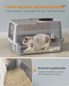Bac à litière en acier inoxydable, design moderne