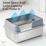 Bac à litière durable en acier inoxydable pour chats