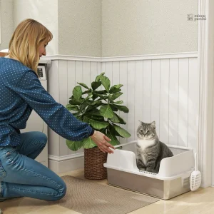 Bac à litière en acier inoxydable pour chats