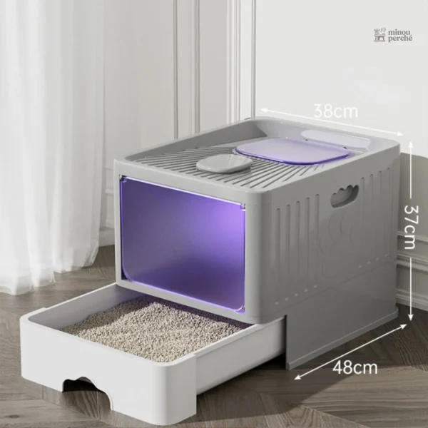 Bac à litière avec tiroir et protection UV, confortable pour les chats