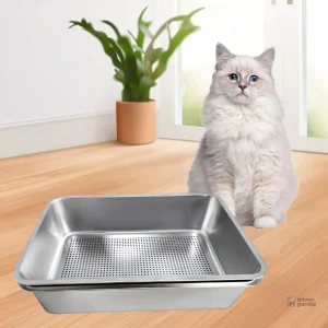 Bac à litière en inox anti-projection pour chat