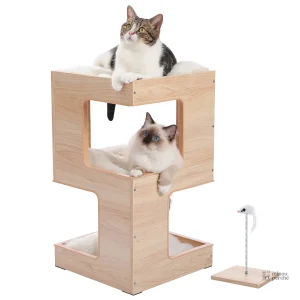 Arbre à chat en bois avec condo confortable