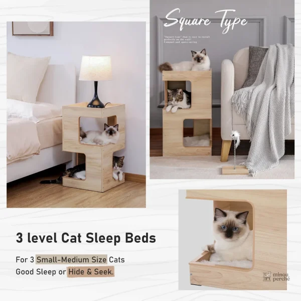 Condo intégré pour chats sur arbre à chat bois