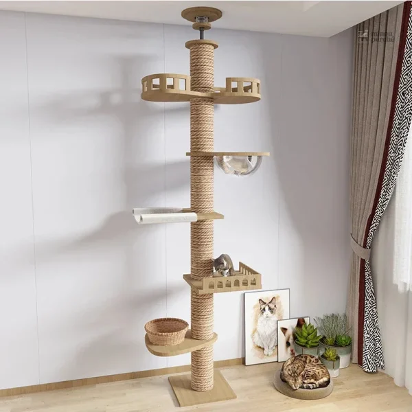 Arbre à chat en bois, design sol au plafond