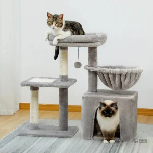 Arbre à chat cozy beige et gris confortable