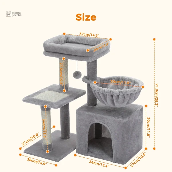Confortable arbre à chat gris, parfait pour les félins