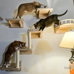 Support mural pour gamelles de chat en bois naturel