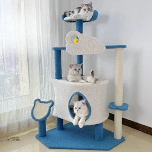 Arbre à chat nuage avec perchoir et cabane - NuageBleu