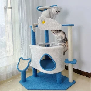 Arbre à chat modèle NuageBleu avec espace de repos