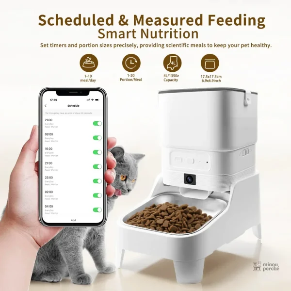 Distributeur de nourriture pour chat avec caméra HD