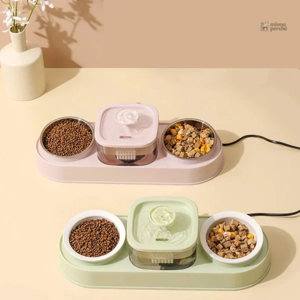 Fontaine à eau pour chat avec double bol en inox