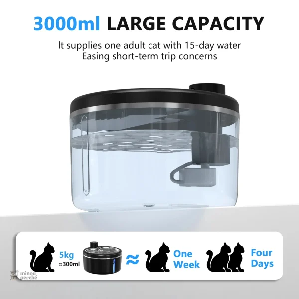 Fontaine à eau pour chat, capacité de 3 litres