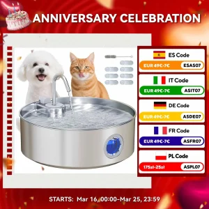 Fontaine à eau pour chat 7L en acier inoxydable