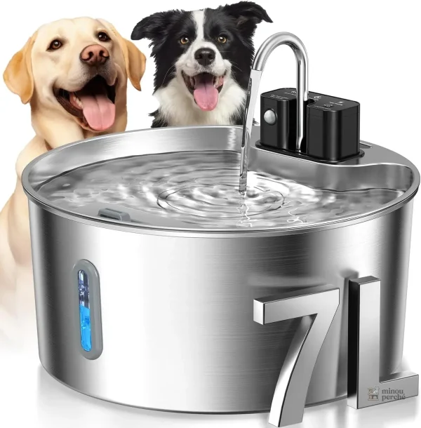 Fontaine à eau rechargeable pour chat 7L en inox