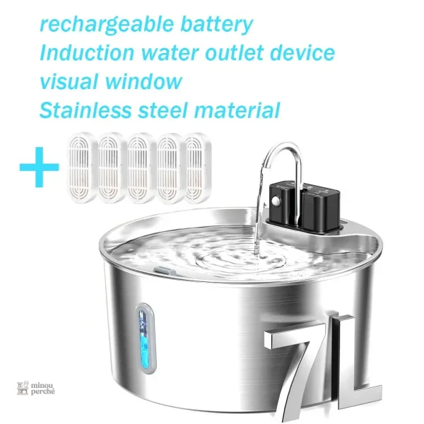 Fontaine pour chat : 7L, inox, rechargeable