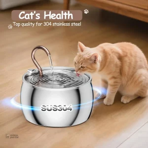 Fontaine à eau pour chat Perle d’Argent en acier inoxydable