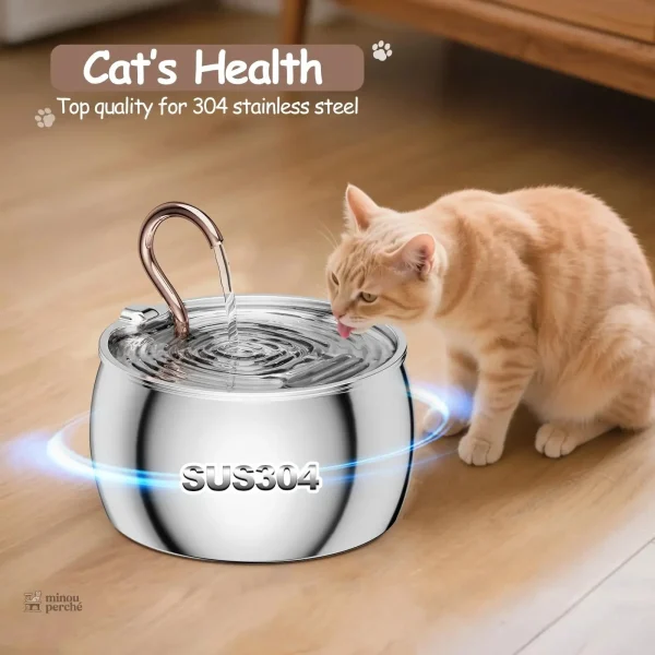 Fontaine à eau pour chat Perle d’Argent en acier inoxydable