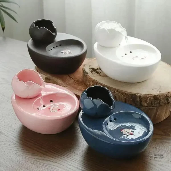Fontaine à eau pour chat en céramique "Fleur de Miaou