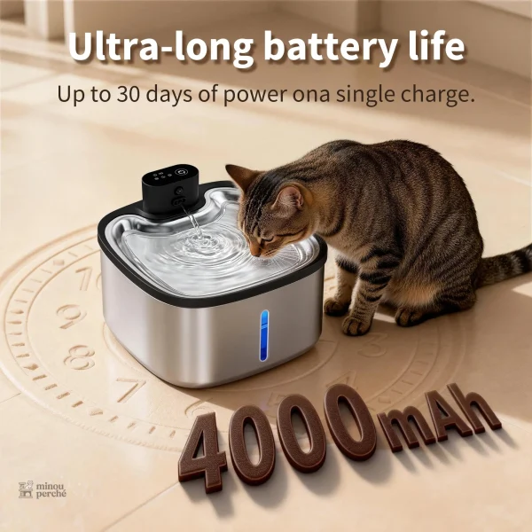 Fontaine à eau pour chat sans fil 3.5L Source Élégante