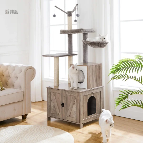 Arbre à chat moderne avec cachette pour litière