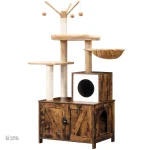 Arbre à chat bois rustique avec meuble à litière