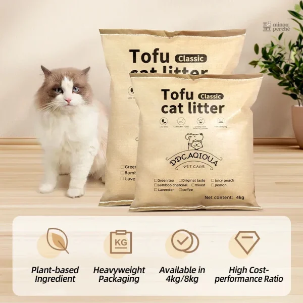 Tofu agglomérant pour une litière sans odeur