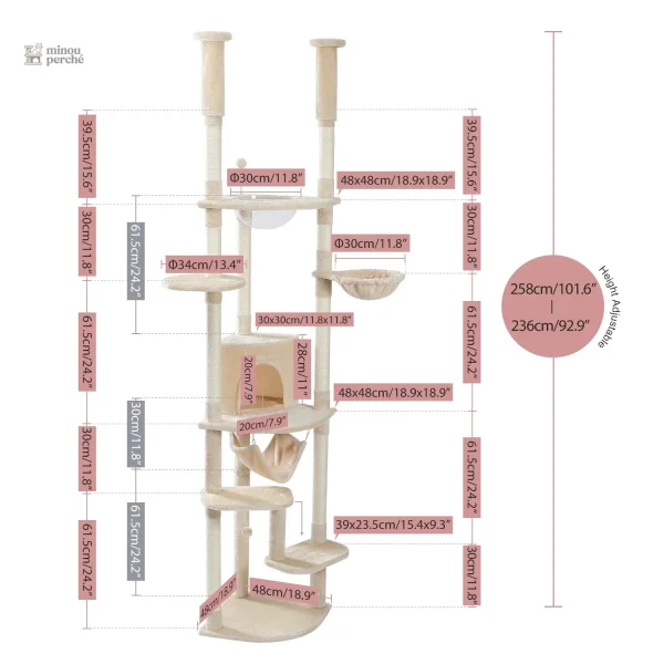 Arbre à chat pour intérieur, hauteur réglable
