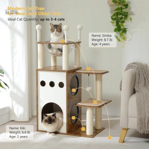 Arbre à chat en bois, style contemporain
