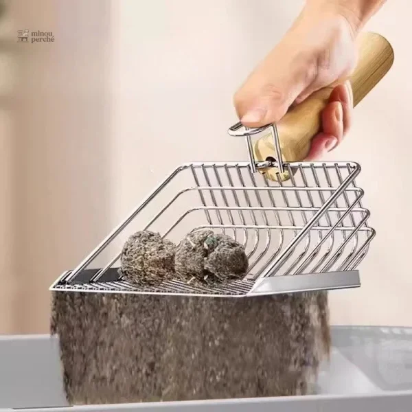 Pelle à litière inox avec double tamis