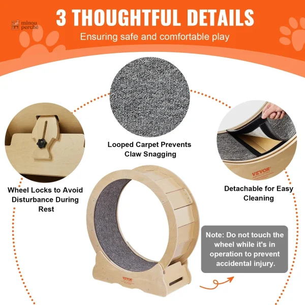 Roue à chat en bois, design élégant et fonctionnel