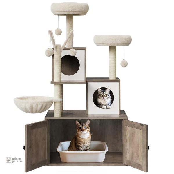 Arbre à Chat Bois LuxeNest avec Bac à Litière