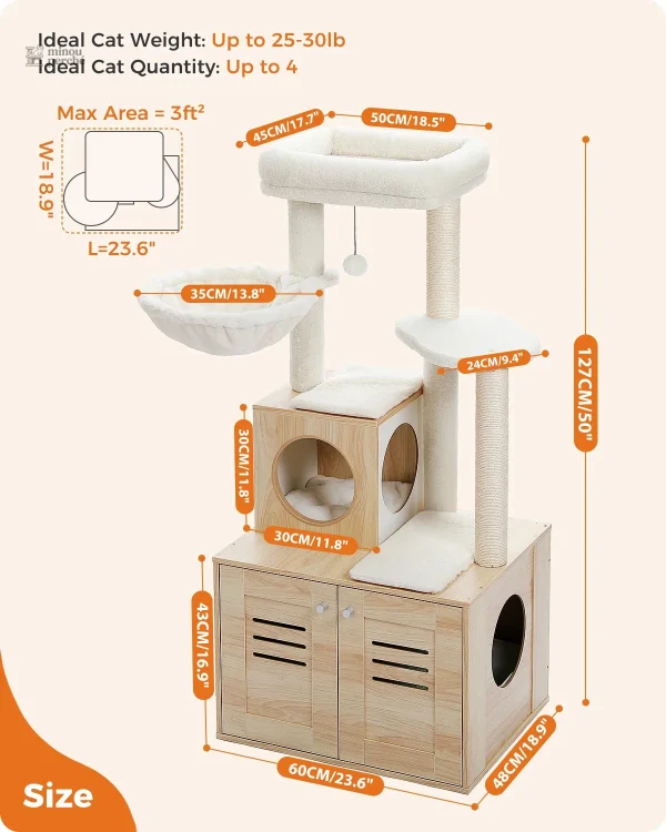 Un arbre à chat pratique avec bac à litière inclus