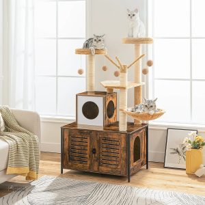 Modèle LuxeNest : arbre à chat avec espace litière intégré