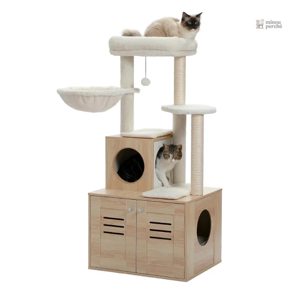 Arbre à chat en bois, style moderne et fonctionnel